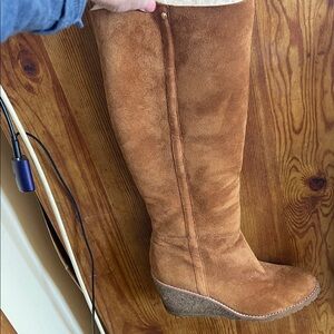Coach ! SUEDE Tan KNEE HIGH Wedge Heeled Boots